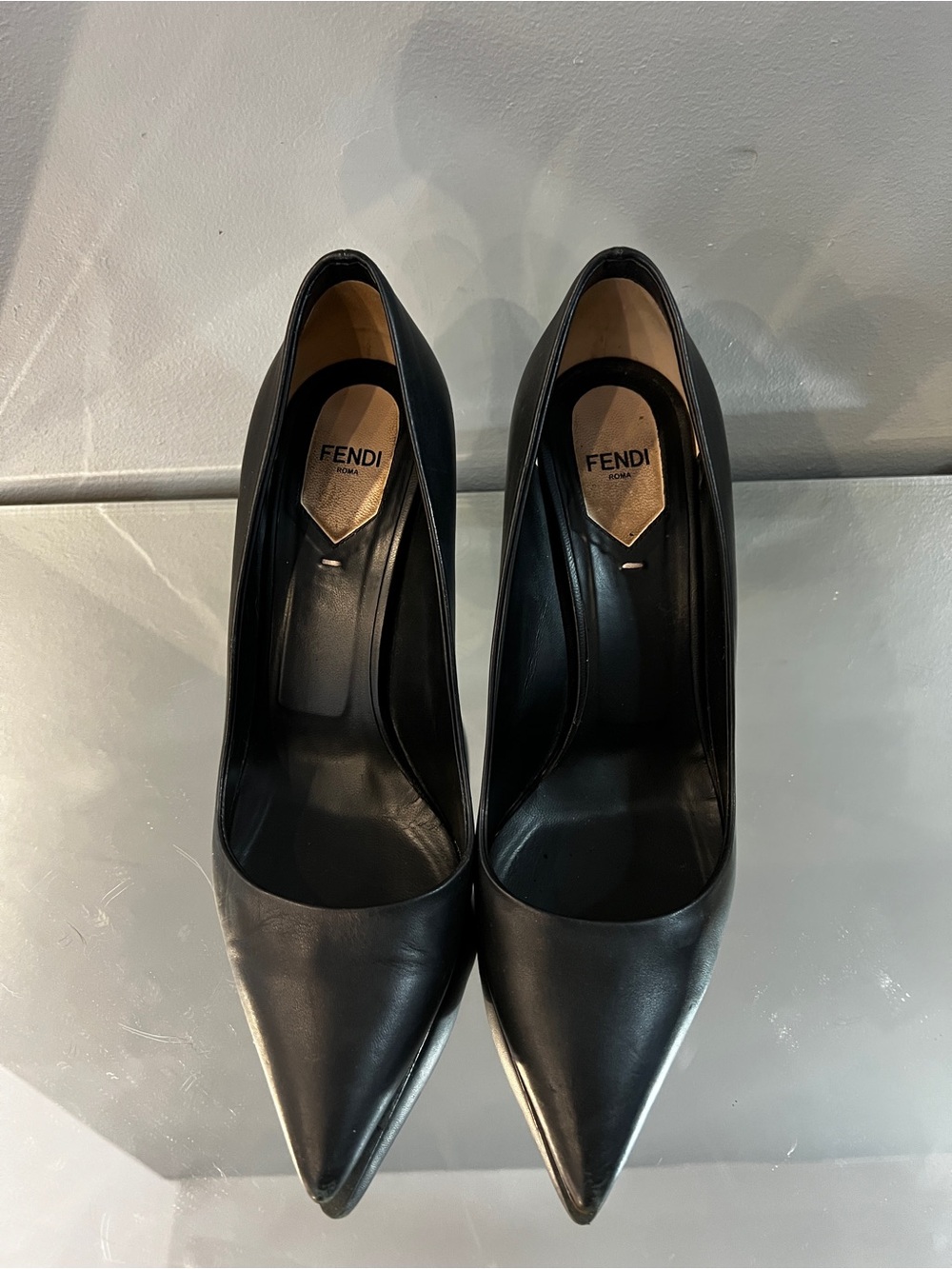 Fendi Black Leather Pointed Toe Stiletto Pumps - Size 39.5